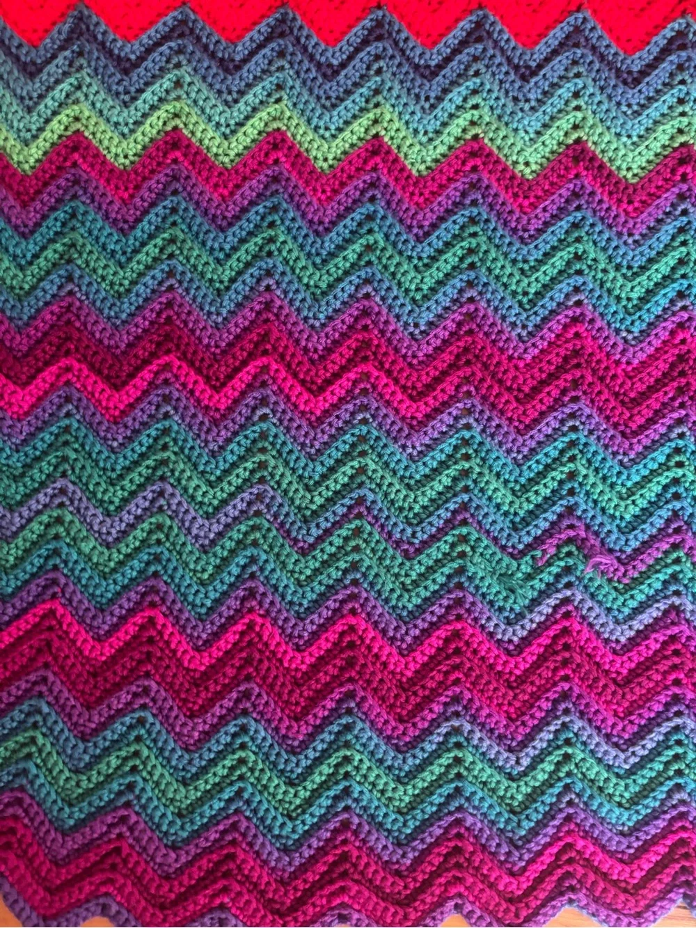 Handmade Rainbow Chevron Crochet Blanket Multicolored Ripple Throw 32x47 Accent